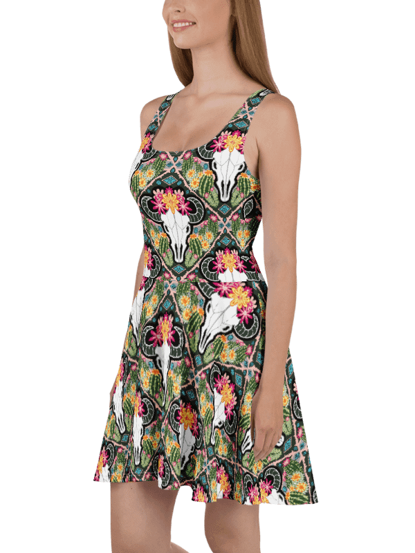 Western Americana Cacti Cow Skater Dress | Cowgirl Fit & Flare | Monique Faella Designs™ product image (5)