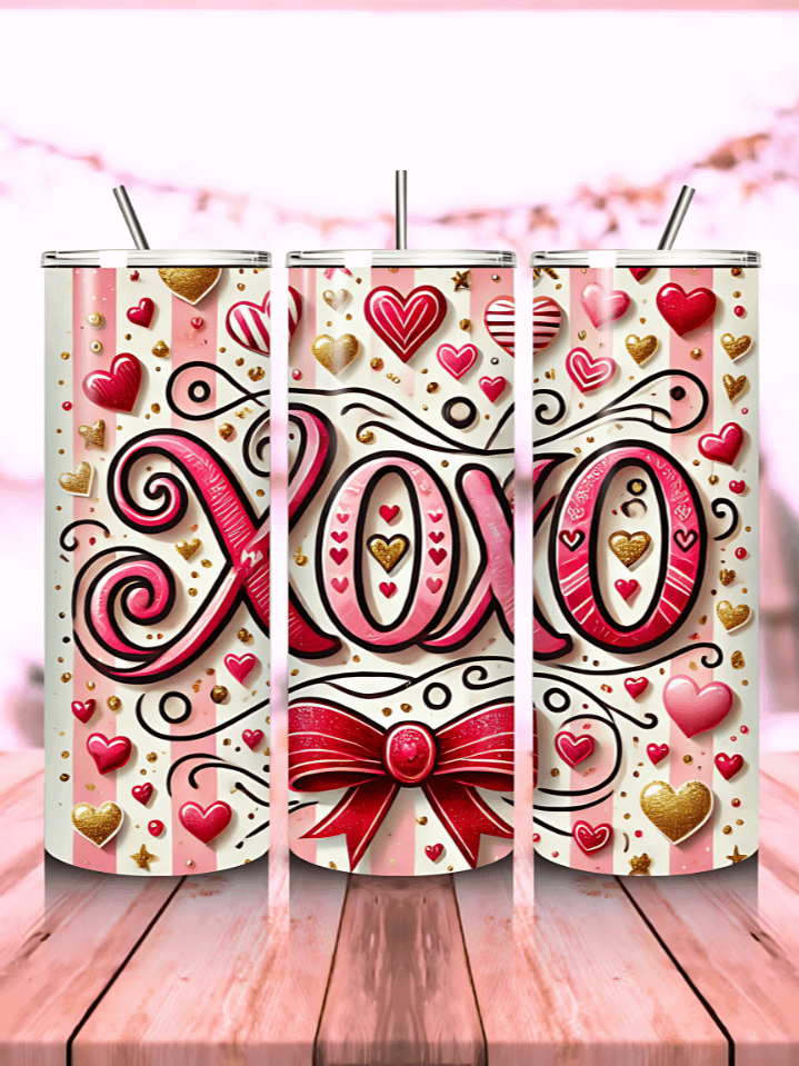 XOXO Valentine's Day Tumbler Wrap – 20oz Skinny Sublimation PNG Design – Instant Digital Download product image (1)