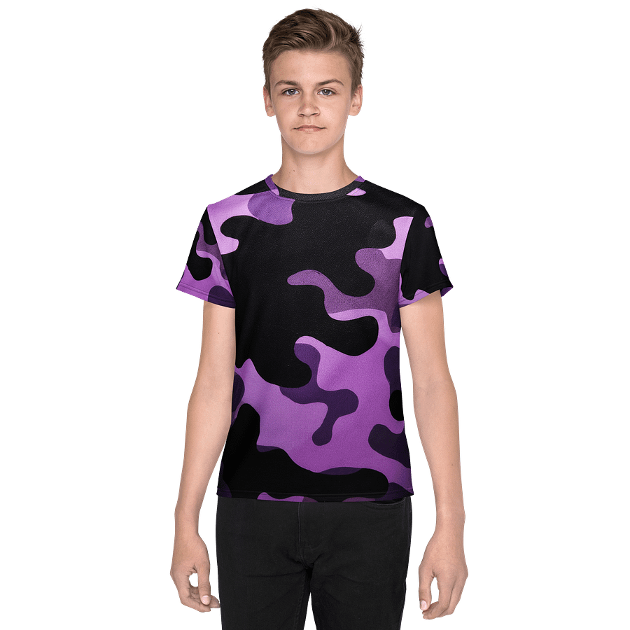 Youth Crew Neck T-Shirt black and purple camo product image (1)