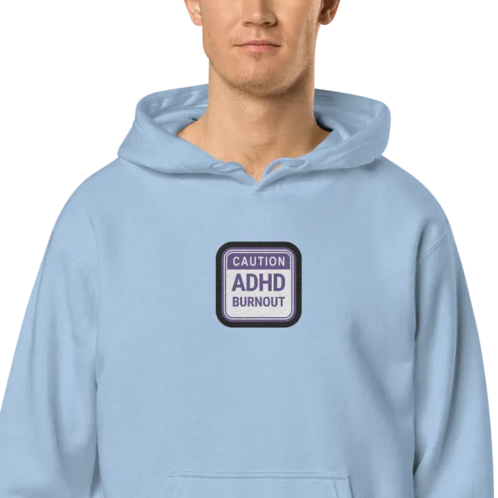 CAUTION: ADHD BURNOUT embroidered pigment hoodie (purple bubble design) product image (2)