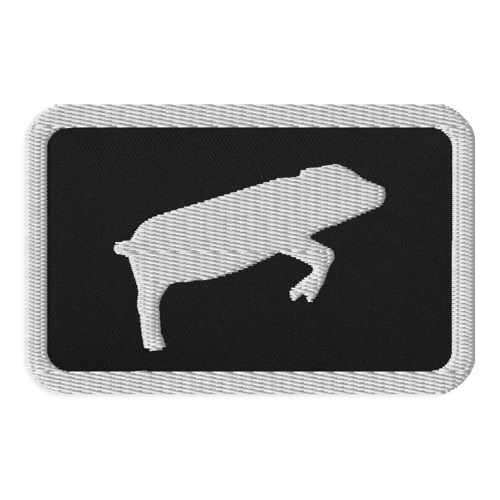 Leaping Pig Embroidered Patch (Rectangle + White on Black) product image (1)