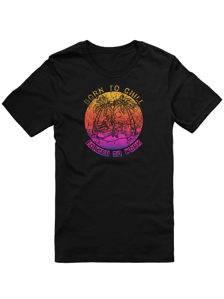 Born to Chill Forced to Work T-Shirt | Skeleton Bench Sunset Tee product image (1)