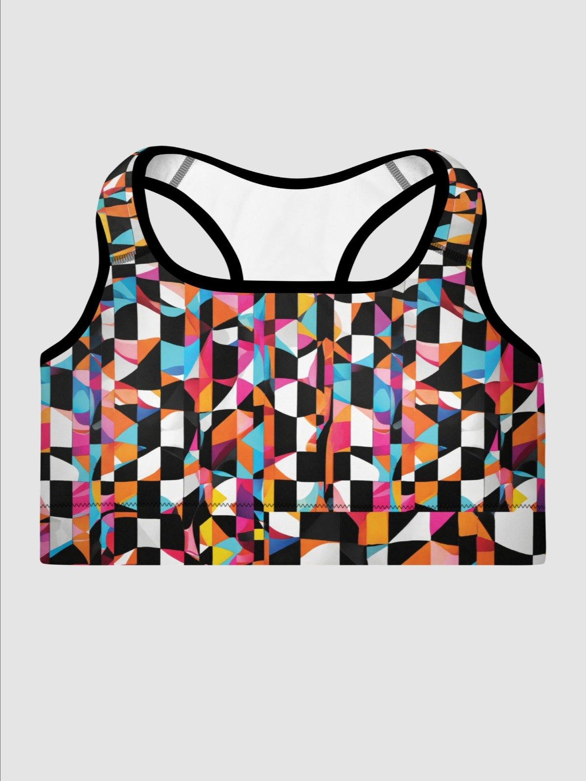 Sport Bra "Colorful Modern Abstract Checkered Art Printed" product image (2)