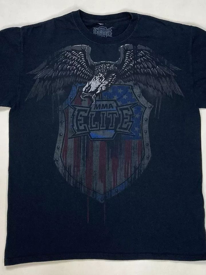 MMA Elite Eagle Shield Graphic T-shirt Men Medium Black Short Sleeve Y2K product image (1)