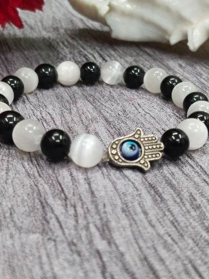 Evil Eye and Selenite Crystal Bracelet for Nazar Suraksha product image (1)