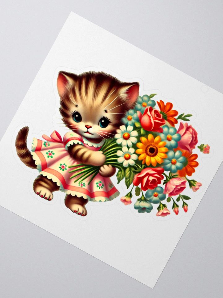 Adorable Flower Kitten Sticker - Retro Cute Cat product image (5)
