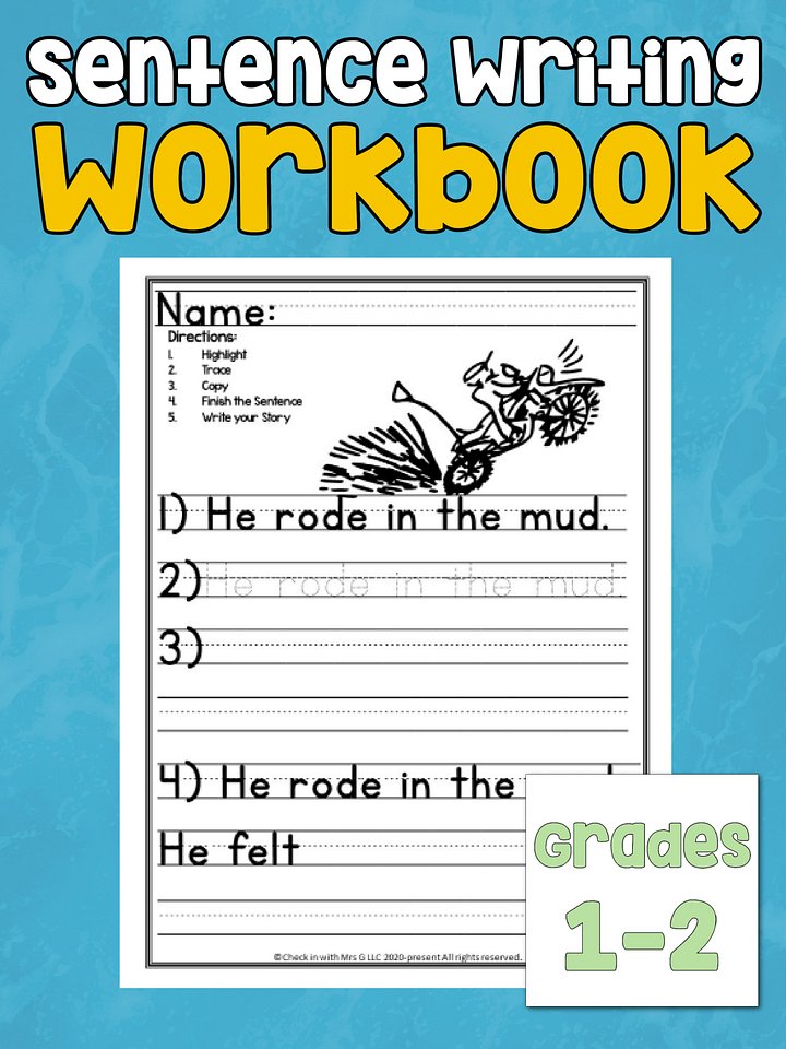 Writing Sentence Workbook Grades 1&2- Instant Download product image (1)