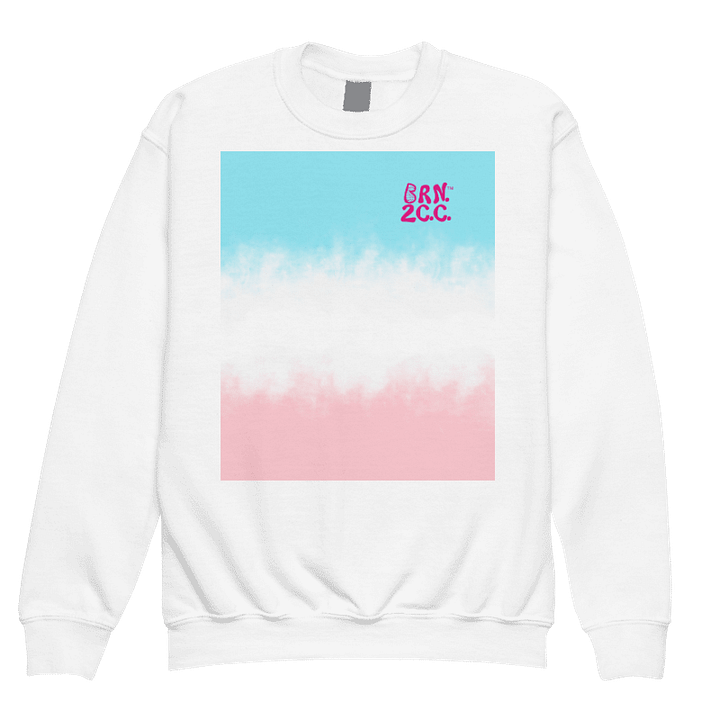 Girls' | Cape Cod Crew | DTG Vintage Print | BRN.2C.C.™ Youth Sweatshirt | BOURNE to Stand Out™ | Pink Logo on White | Patriotic Pastels Graphic product image (1)