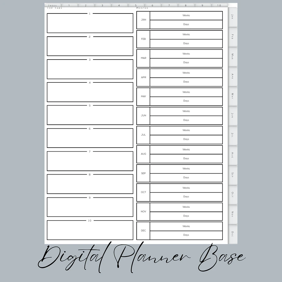 Monthly Digital Planner Base with 10 Top Tabs product image (1)
