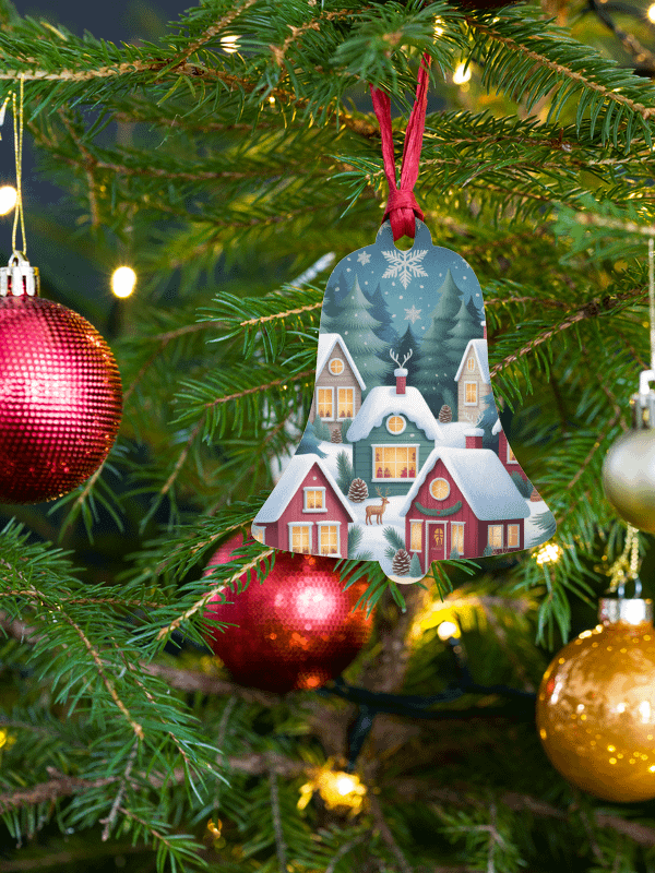 Winter Wonderland Wooden Ornaments | Winter Village Christmas Decor | Rustic Christmas Village Decor | Snow Village Festive Patchwork Wooden Ornaments | product image (1)