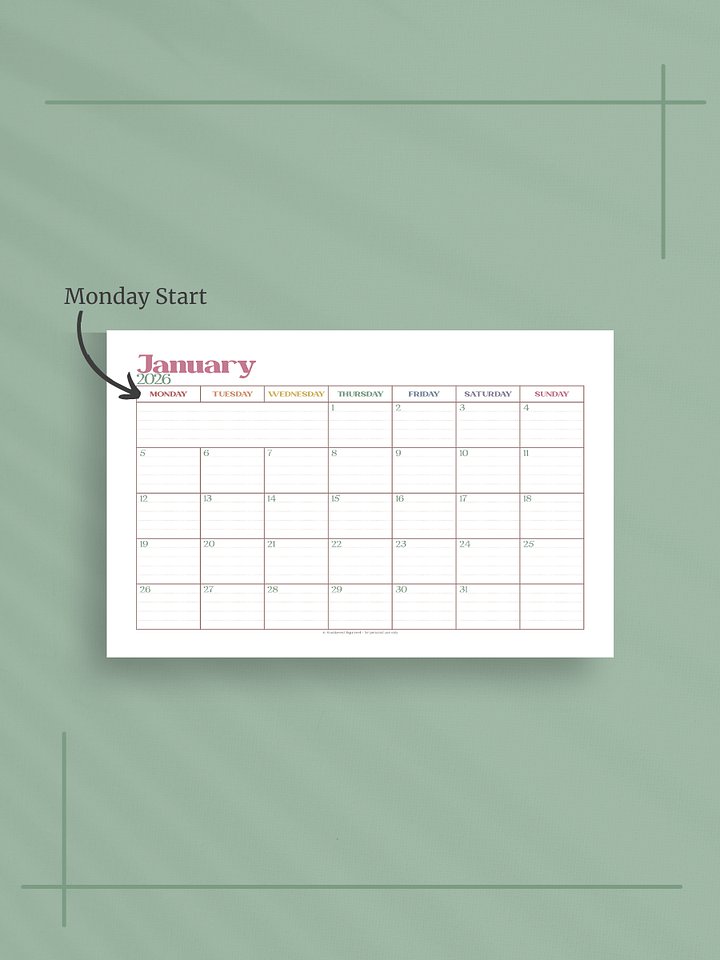 Summer Garden 2026 Calendar - Single Page per Month, Monday Start, Half Letter Size product image (2)