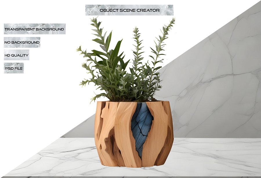 Celestial Grace – Boho Chic Wooden and Labradorite Vase PNG product image (2)