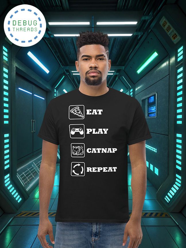 "Eat, Play, Catnap, Repeat" Funny Gamer and Cat Person T-Shirt product image (1)