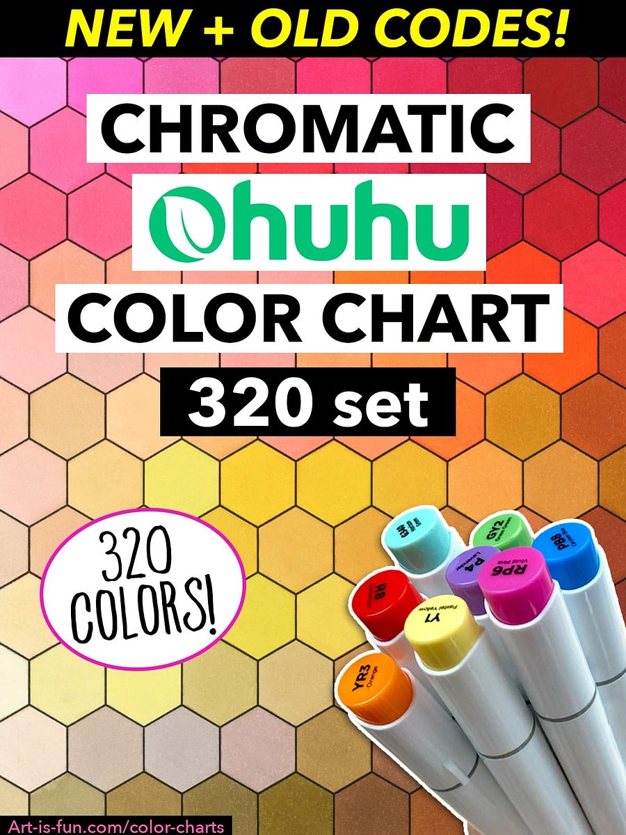 Ohuhu Color Chart - 320 Honolulu Colors (NEW + OLD) in Chromatic Order (Hex + Grid) product image (1)