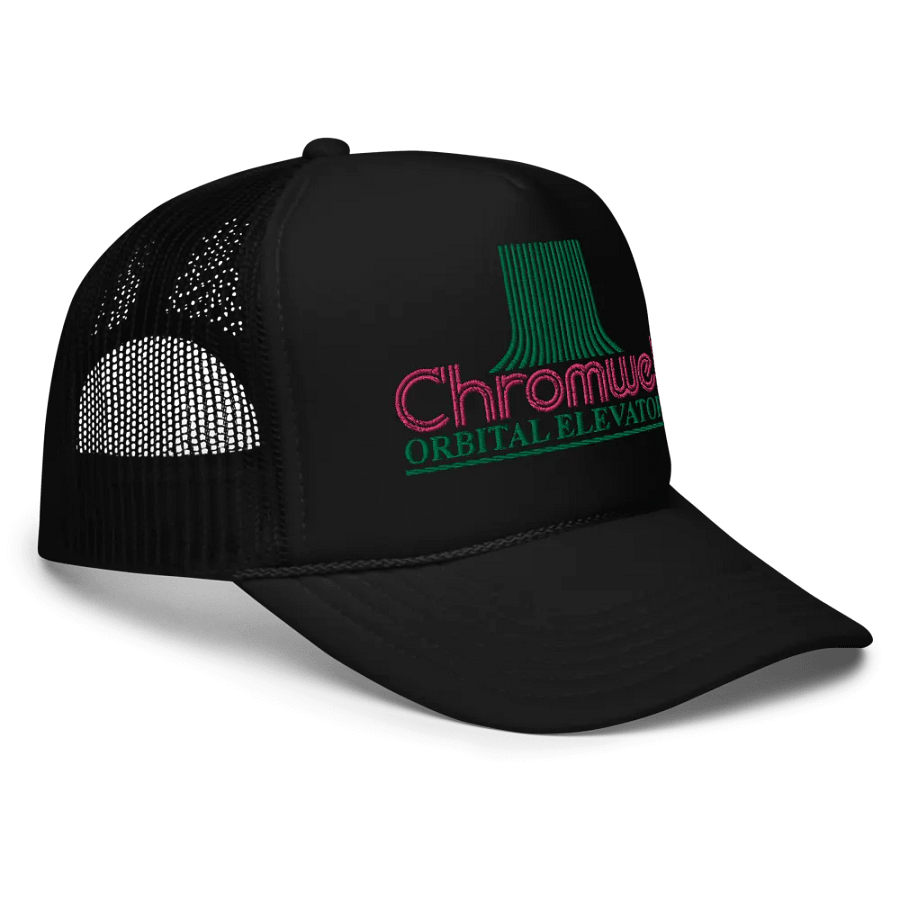 Retro-Futuristic Corporations - Chromwell Orbital Elevators Trucker cap product image (3)
