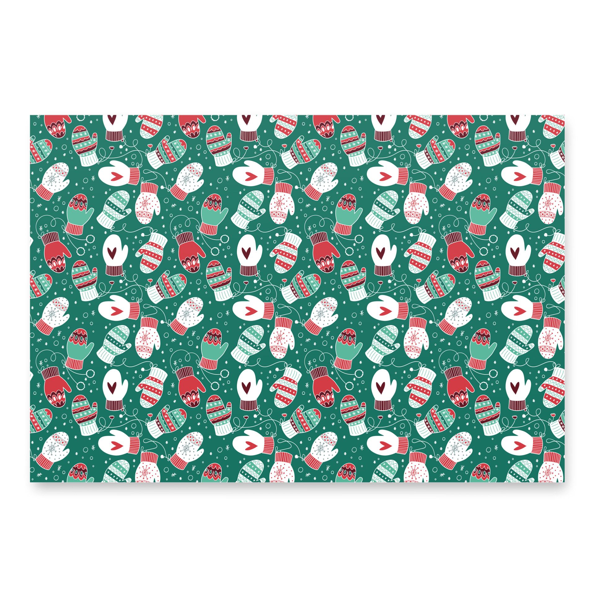 Festive Winter Christmas Mittens Pattern Wrapping Paper, 3 Pack (Red & Green) product image (2)