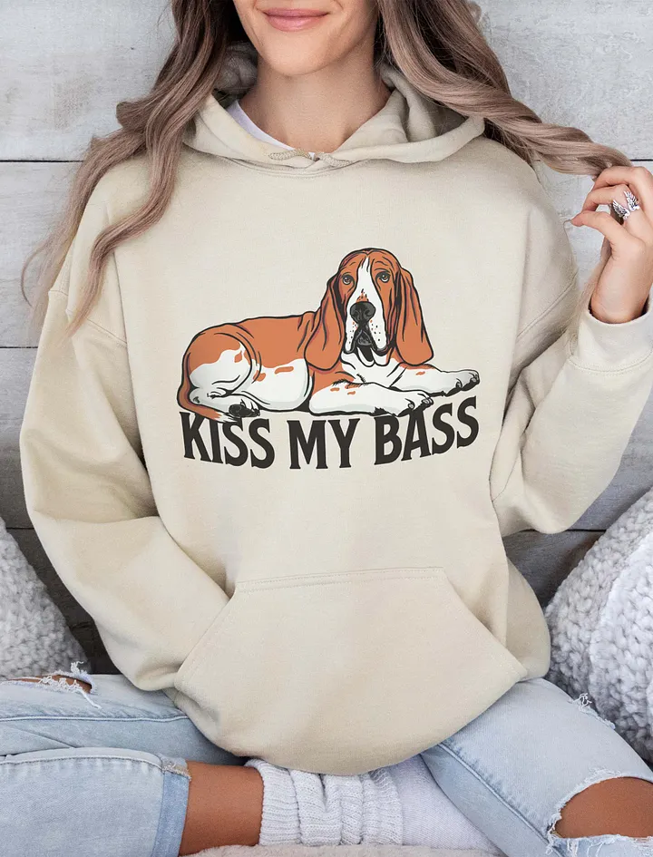 Kiss My Bass Hooded Sweatshirt | Funny Hoodie for Basset Hound(Red) Owners product image (15)