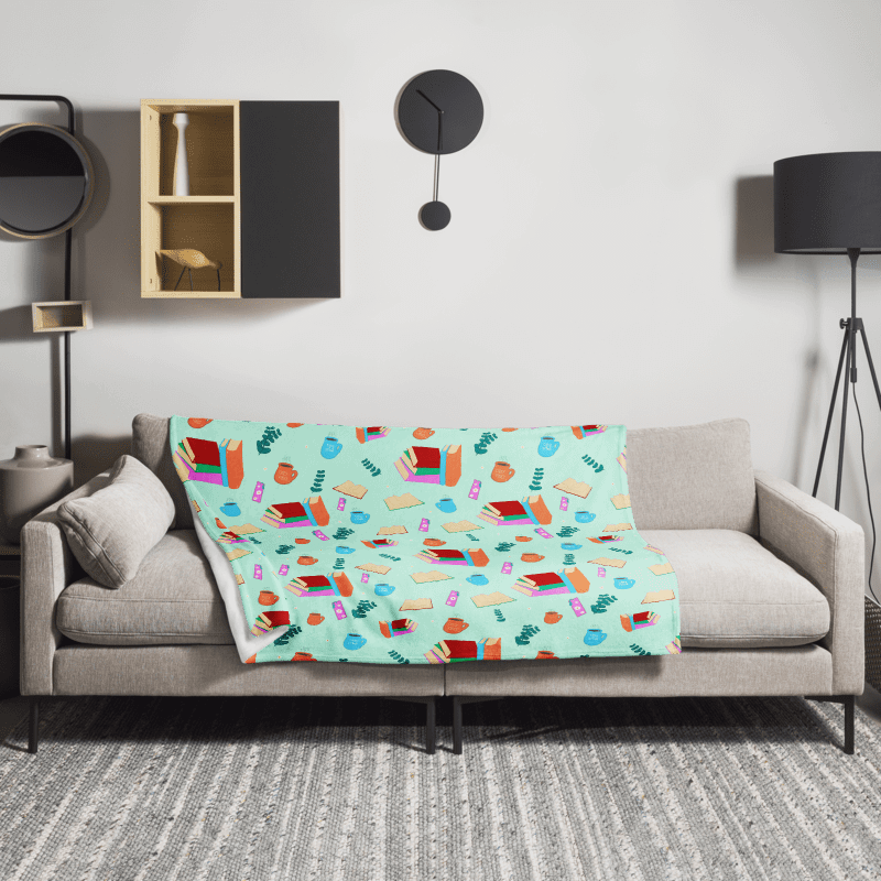 Cozy Book Lovers Pattern Throw Blanket- Mint Background product image (5)