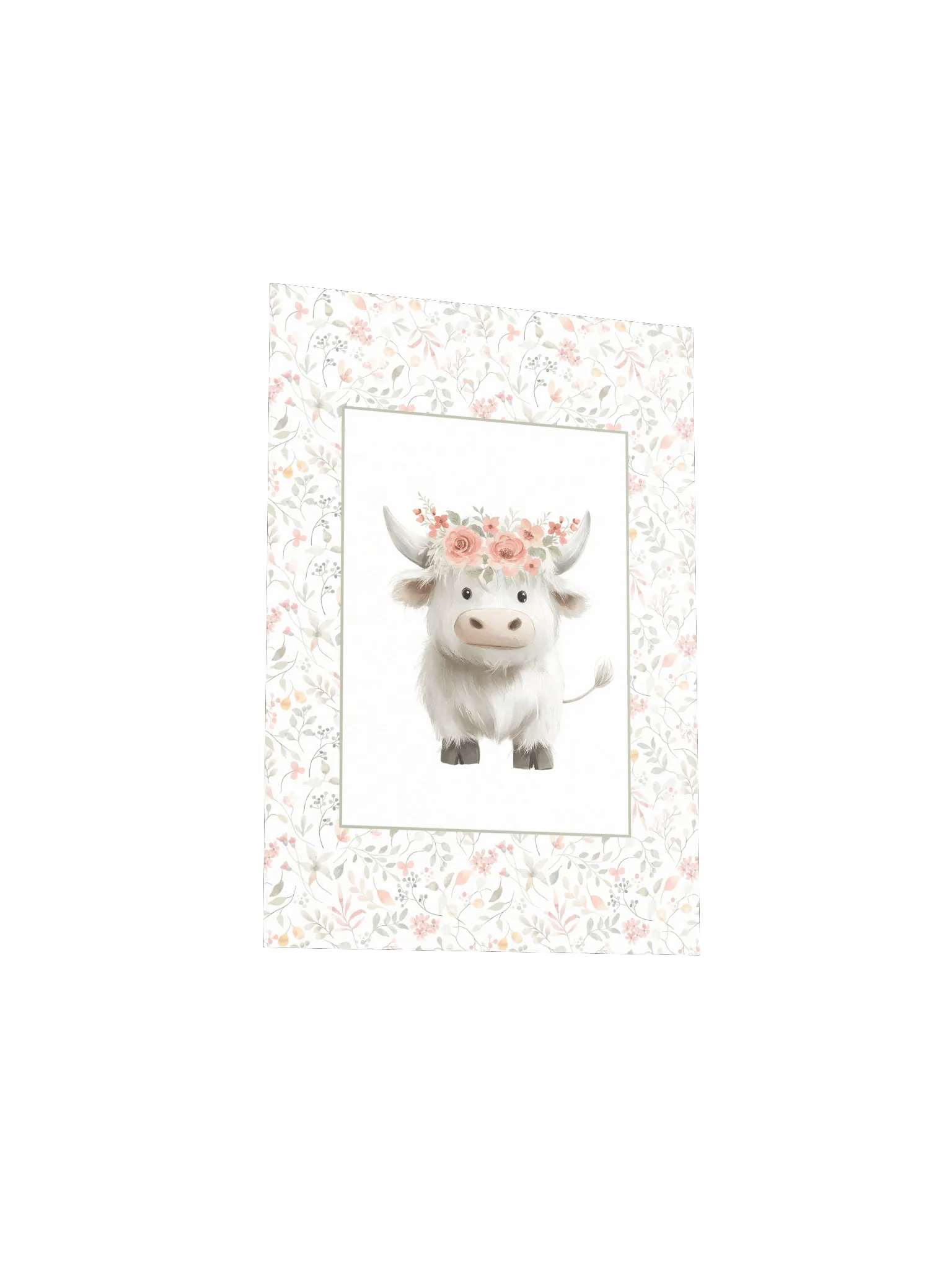 Cute White Highland Cow with Florals Nursery Print product image (4)