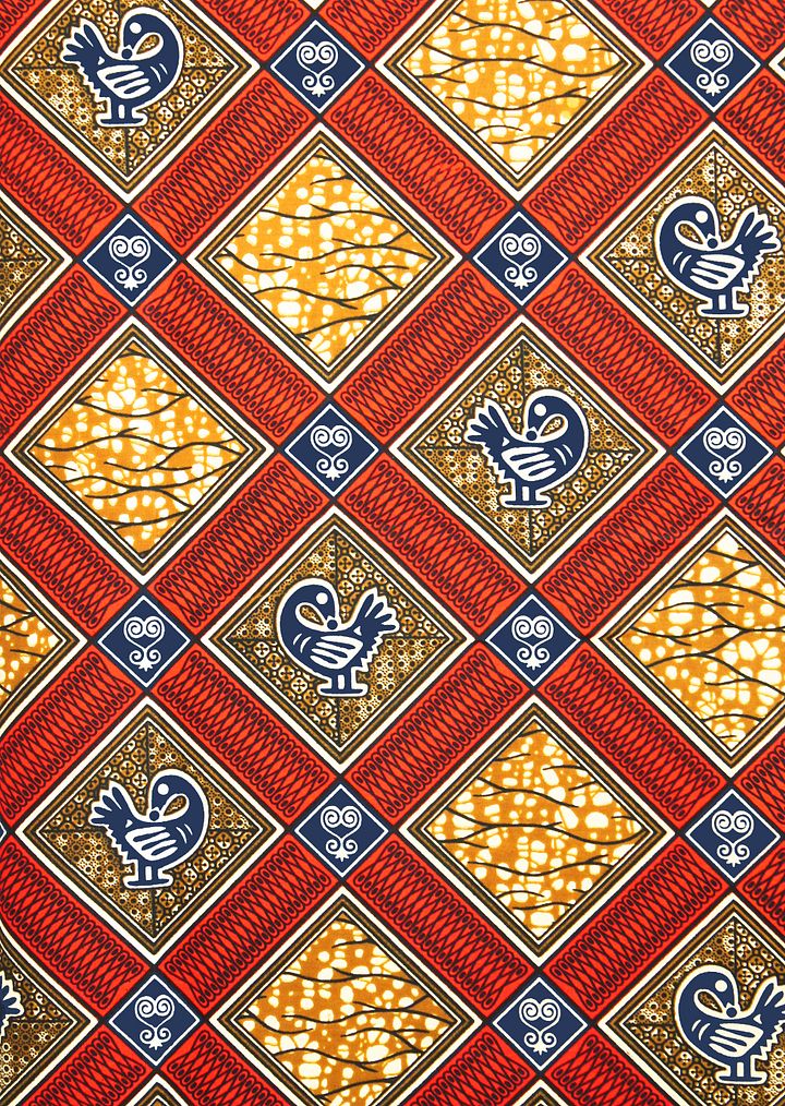 Tessuto Wax Print - Arancio Senape - Design Simboli - 38 cm x 114 cm - cod.496/B product image (1)