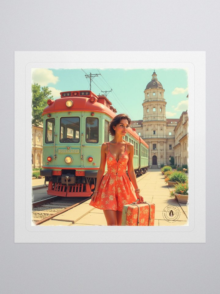 Floral Wanderlust Sticker – Retro Tram Travel Vibe product image (1)