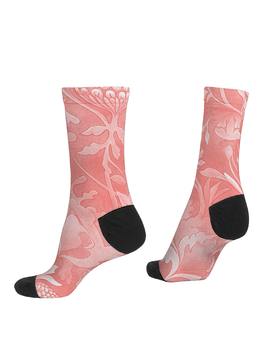 Vintage Floral Pattern Socks – Blush Pink Botanical Crew, Arts & Crafts (William Morris Style) Aesthetic Gift product image (4)