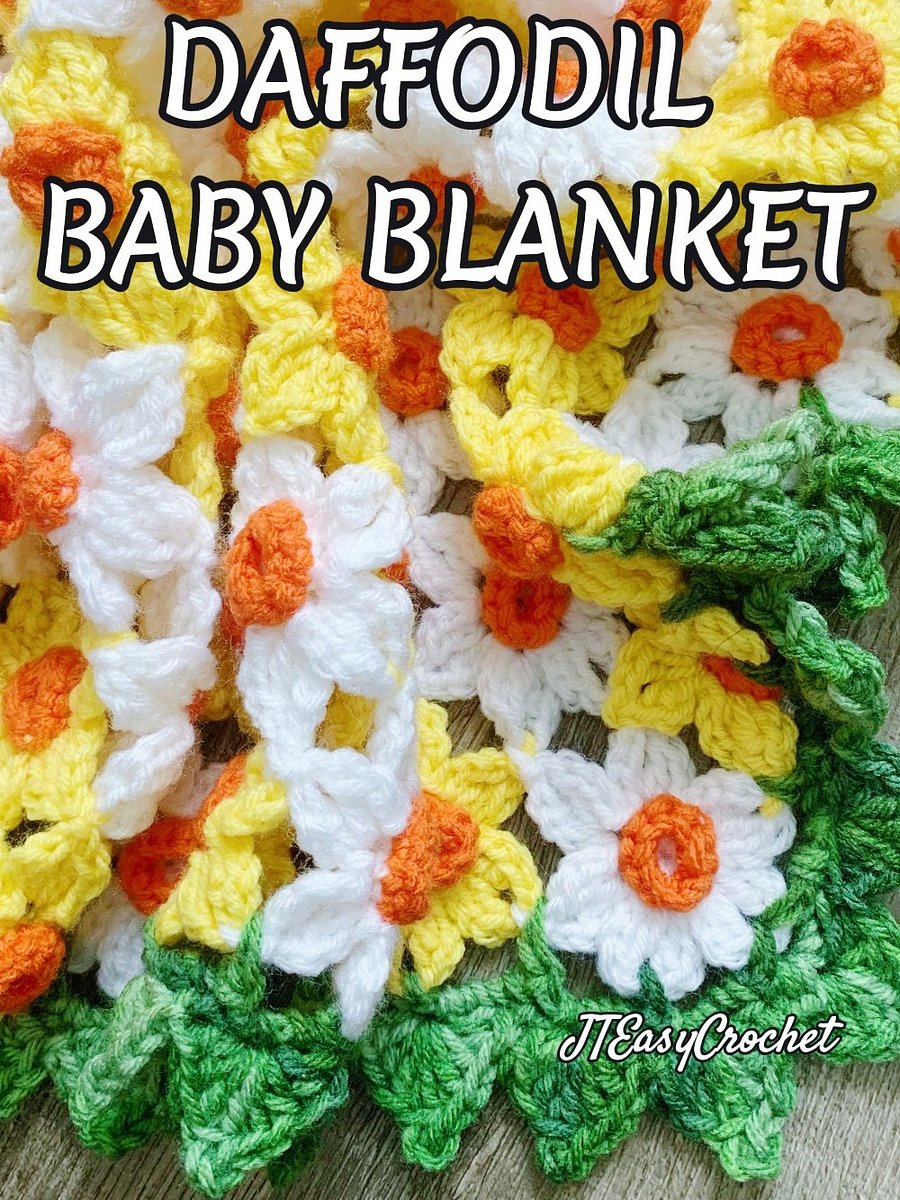 Daffodils Crochet Baby Blanket Pattern, Birth Flower Crochet Motif Boho Home Decor Throw product image (7)