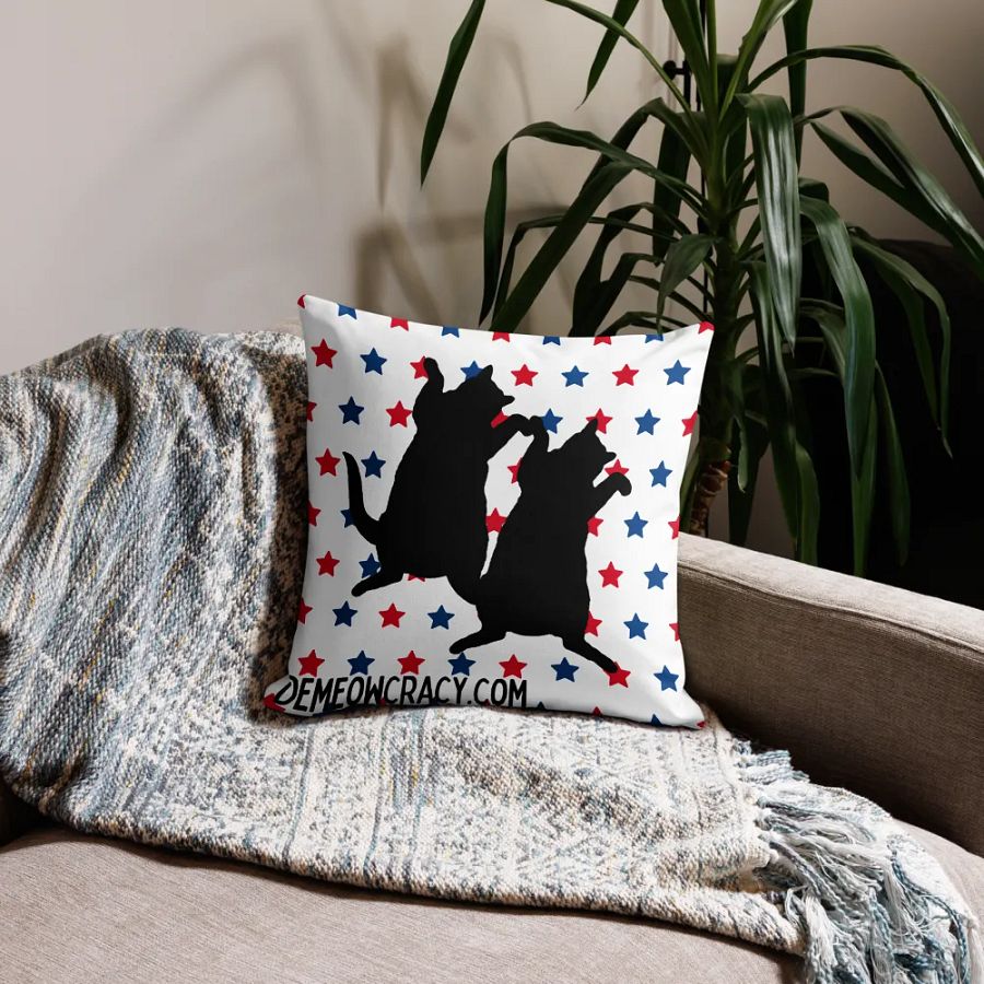 Dancing DeMeowcracy Kitties Reversible Pillow Cover - Red, White and Blue Stars product image (8)