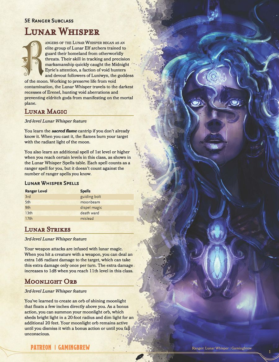 Lunar Whisper | 5E Ranger Subclass product image (2)