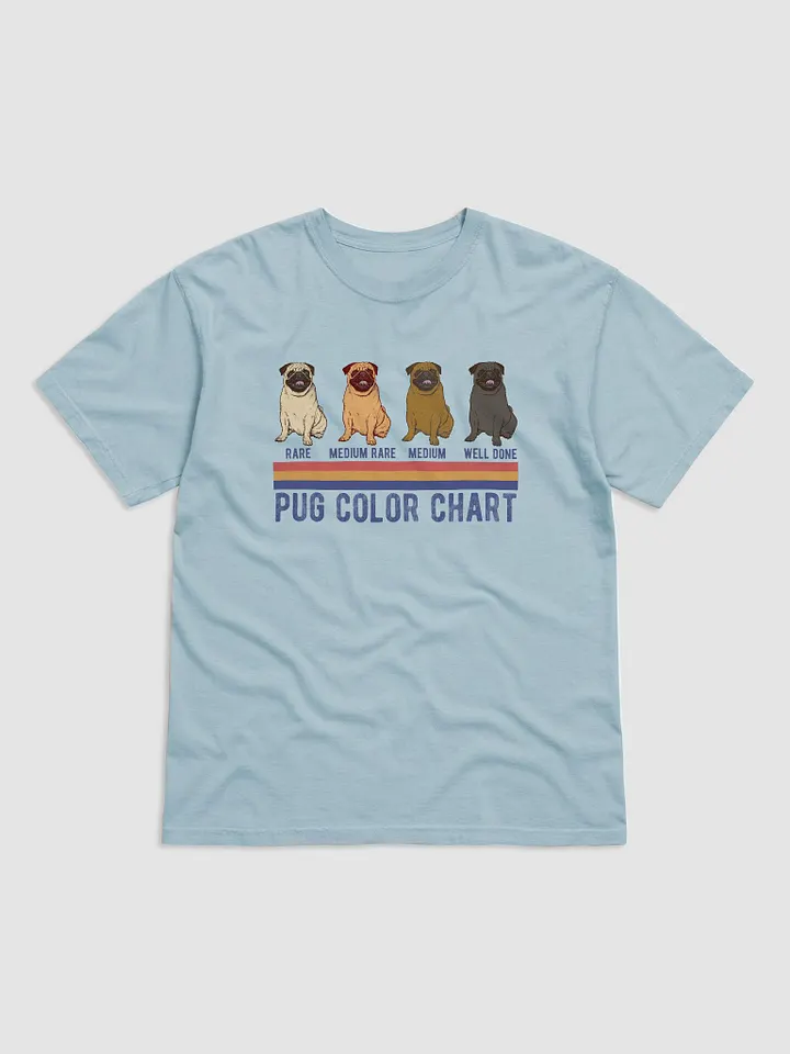 Pug Color Chart T-Shirt | Funny Retro-Style Pug Color Types Using Steak Colors for Reference Shirt product image (4)