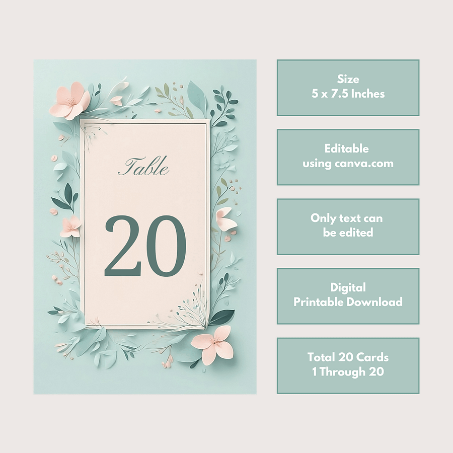 Floral Table Number Card - Dizynai (DTN-01) product image (3)