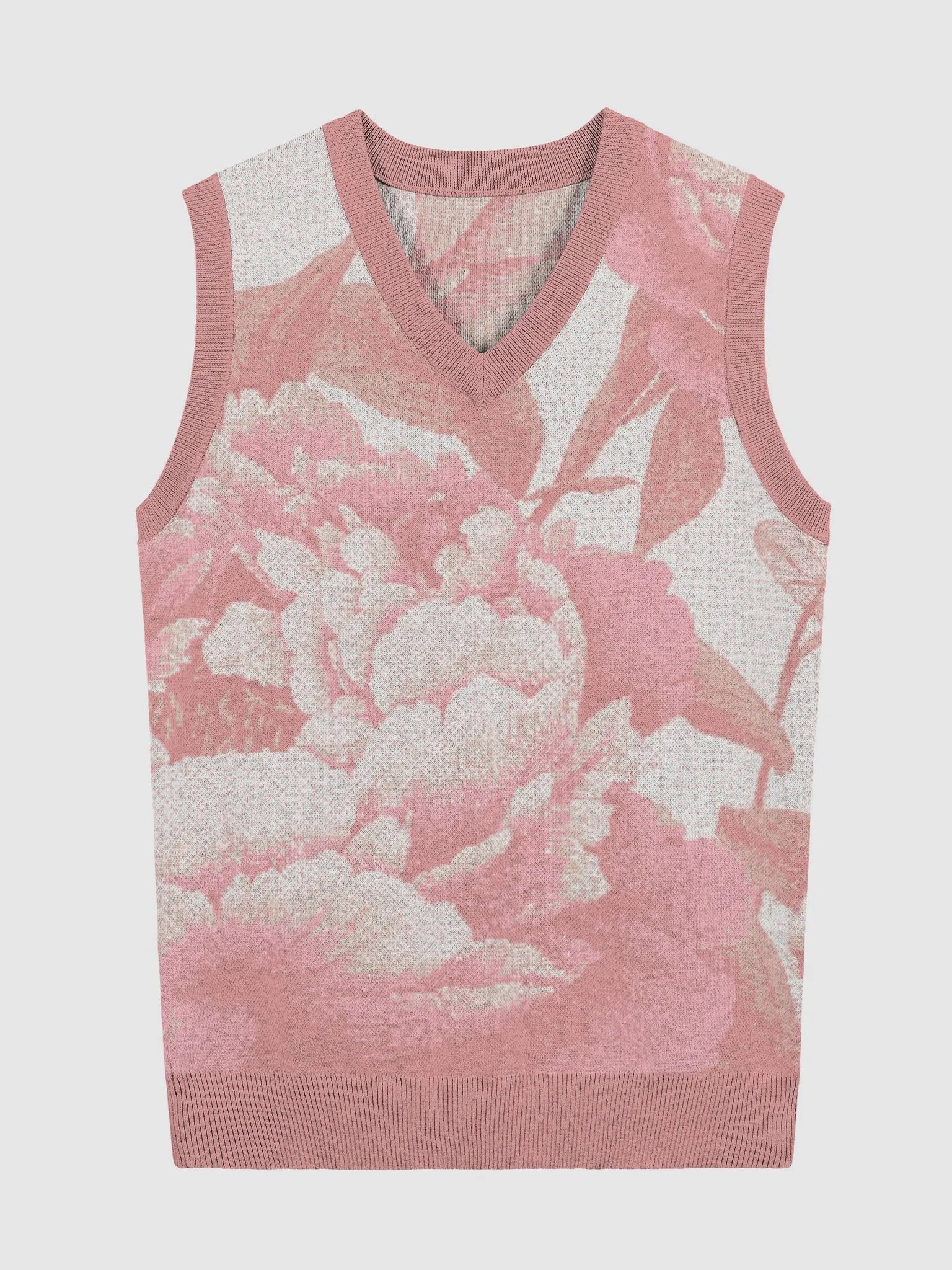 Floral Bliss Coral Knitted V-Neck Vest product image (3)