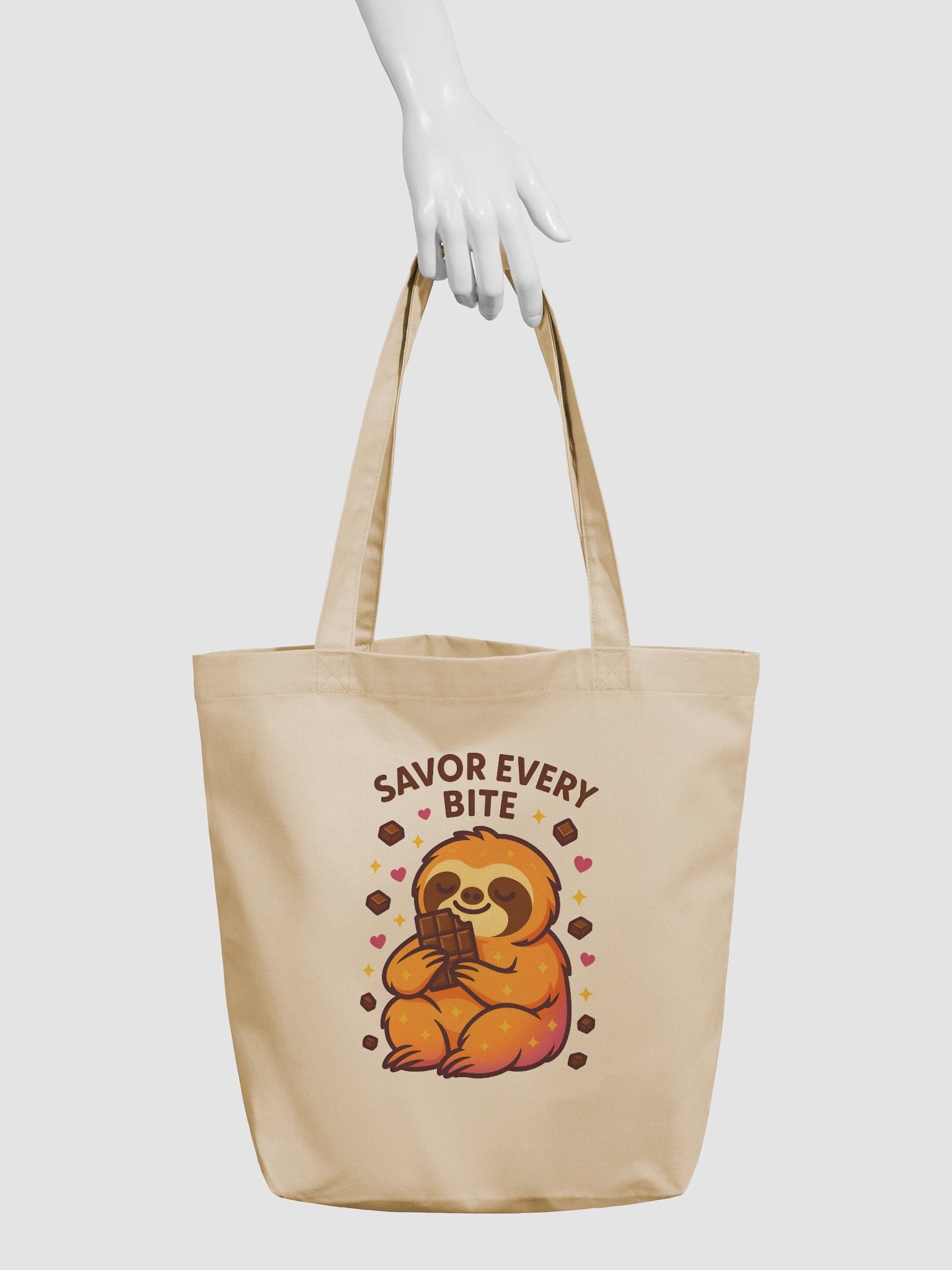 Savor Every Bite – Funny Sloth Tote Bag (Double-Sided Print) | Eco Cotton Foodie Tote – Sloths Having Snacks Collection product image (3)