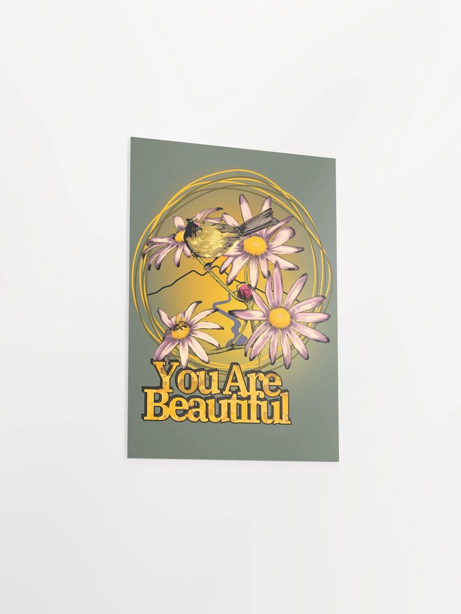 You are Beautiful Korimako and Daisy with Bee - Wall Print on Green product image (1)