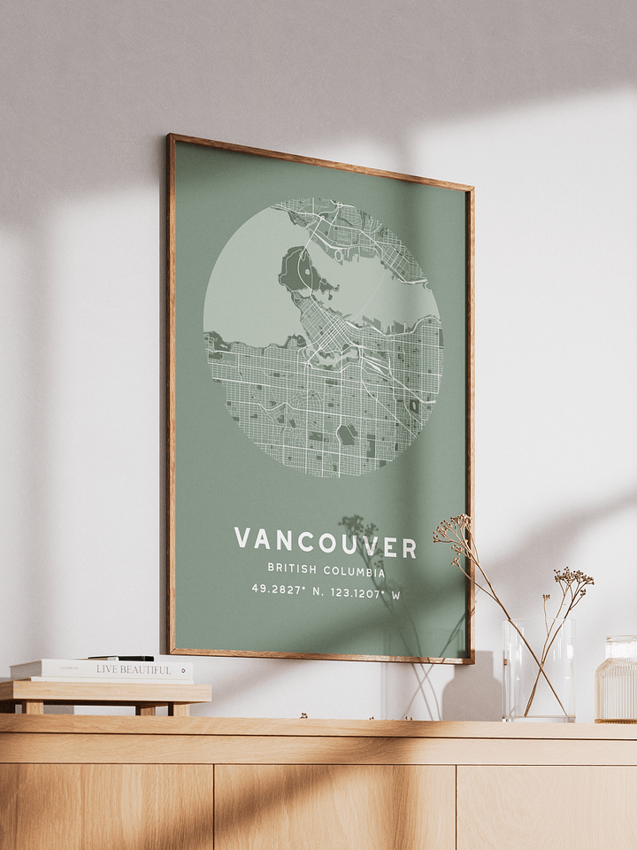 Vancouver Street Map Poster – Sage Green Minimalist Circular City Art product image (2)