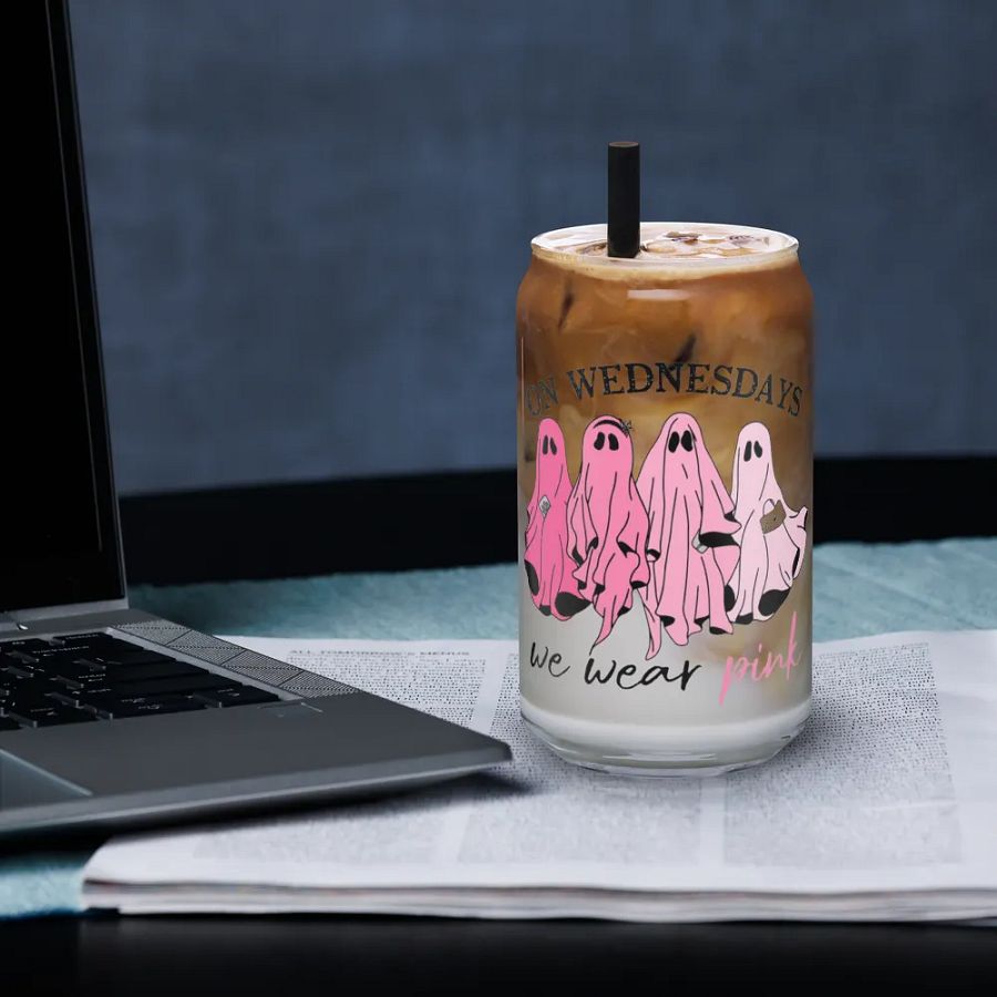 On Wednesdays We Wear Pink Halloween Ghost Glass Cup product image (33)