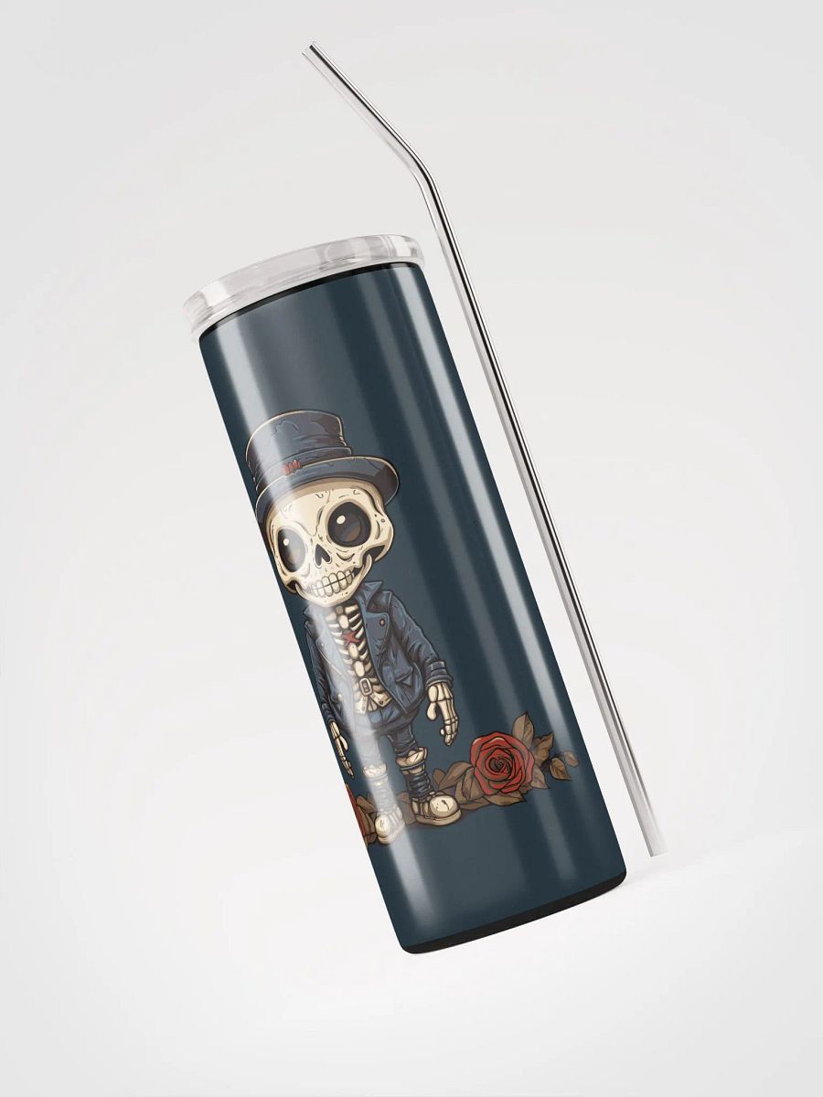 Gothic Valentine's Stainless Steel Tumbler: Skeleton & Roses product image (3)