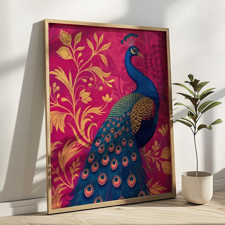 Art Nouveau Peacock on Fuchsia product image (1)