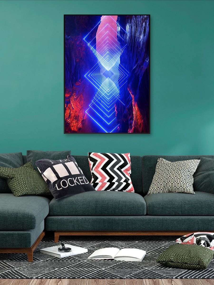 Neon landscape: Squares #1 blue [synthwave/vaporwave/cyberpunk] — Aesthetic retrowave poster product image (2)