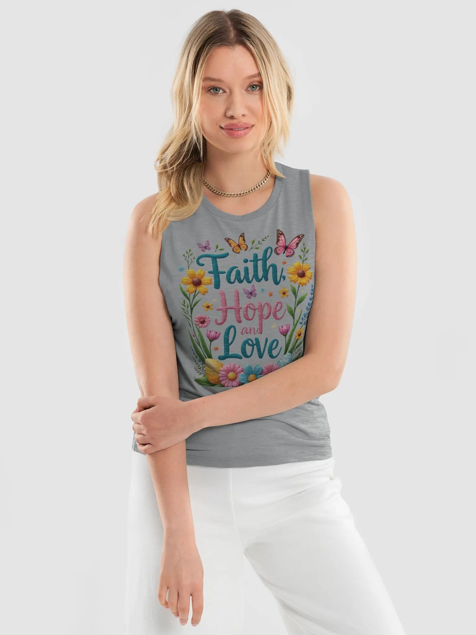 Faith Hope and Love Floral Muscle Tank product image (9)