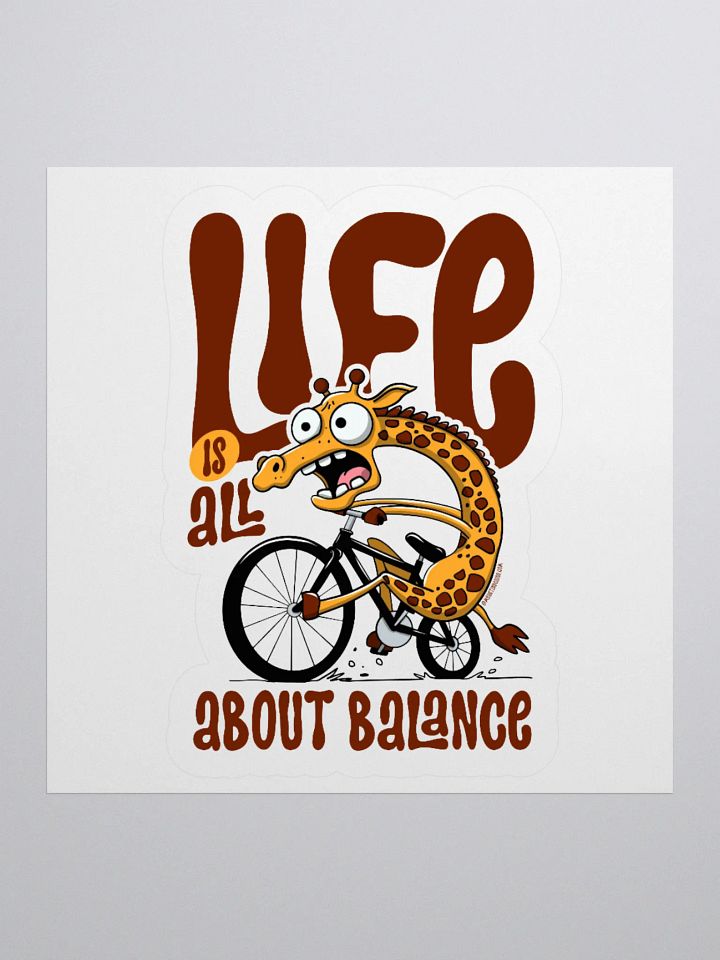 Funny Giraffe on Bike Sticker – Life Is All About Balance, Cycling Humor Decal product image (1)