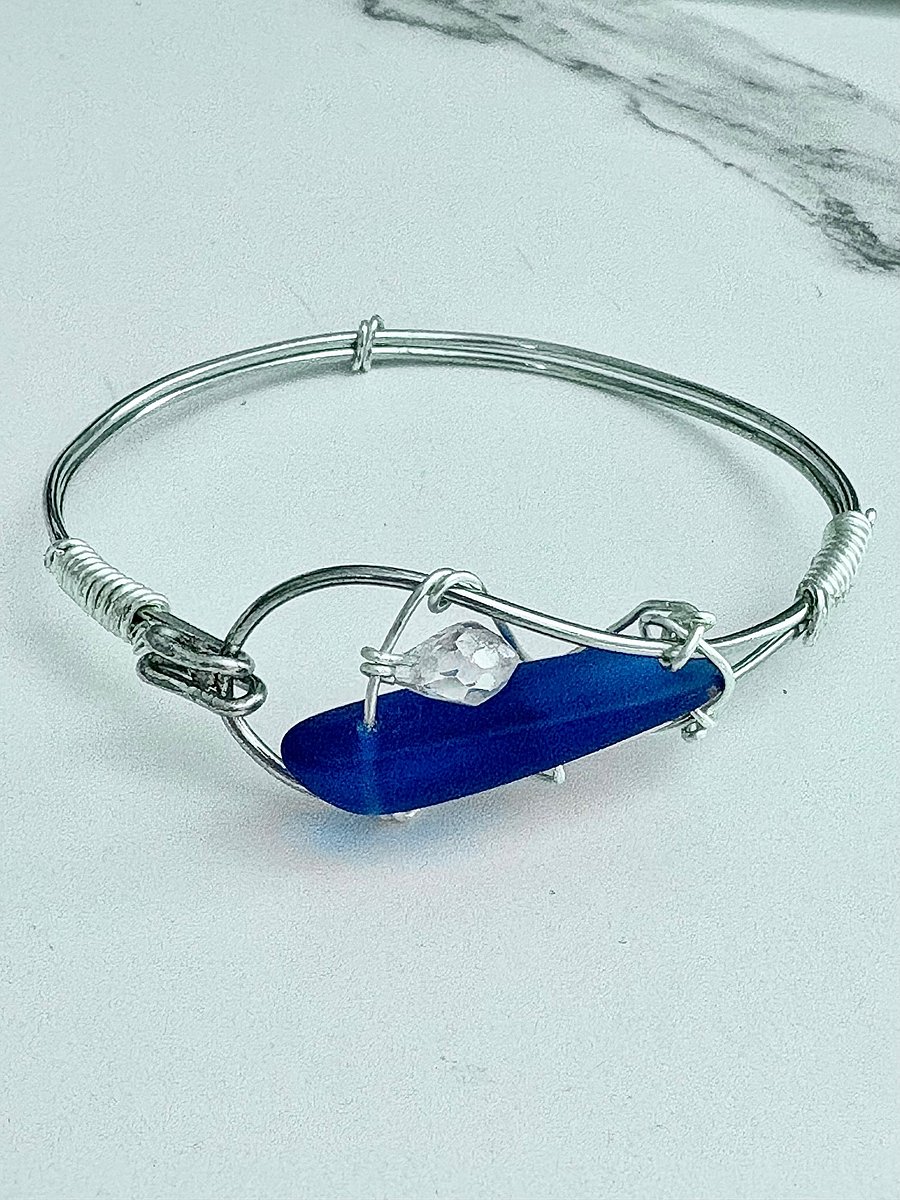 Ocean Whispers Wire-Wrapped Sea Glass Bracelet | Handmade 6.75" Coastal Charm by Monique Faella Designs™ | MFD-00075 product image (9)