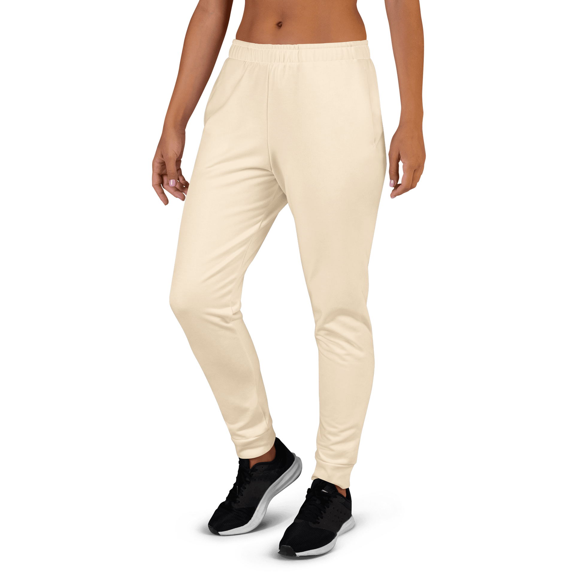 Cream Beige Solid Color Women's Fleece Sweatpants product image (3)
