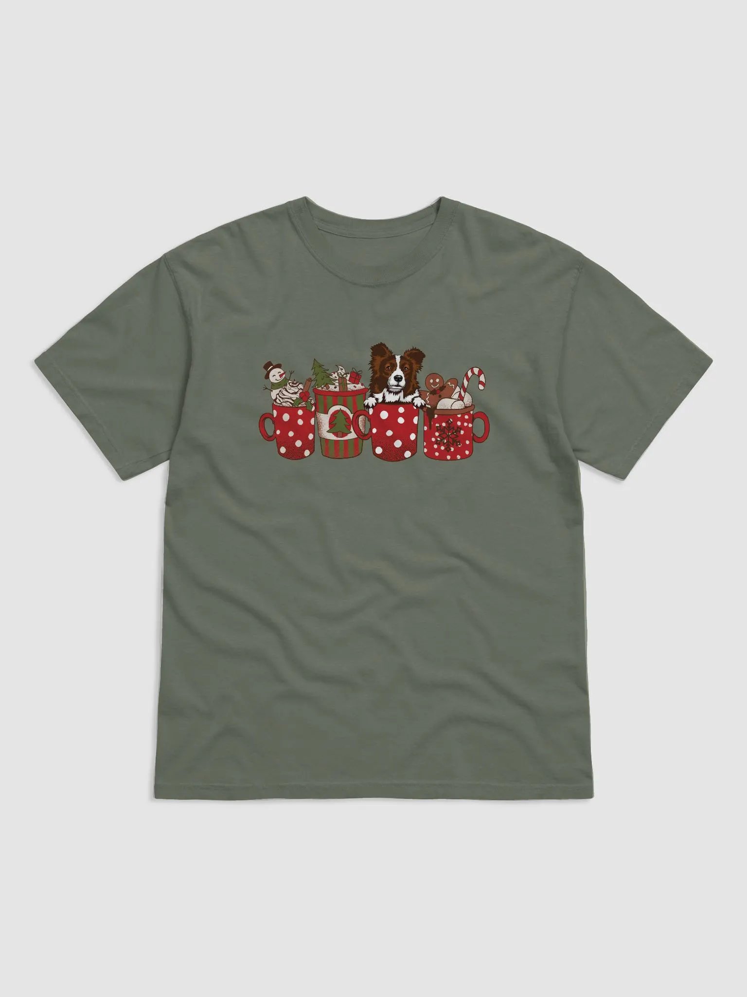 Cute Border Collie(Brown) in a Christmas Cup T-Shirt | Funny Christmas Pup in a Cup product image (19)