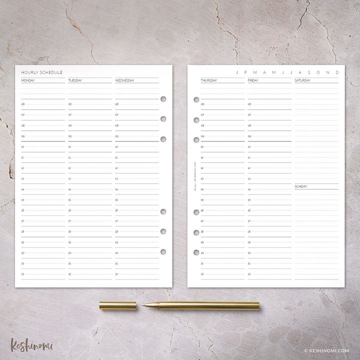 The Undated Vertical Week-on-2 with Hourly Schedule - Printable A5 Planner Insert product image (2)