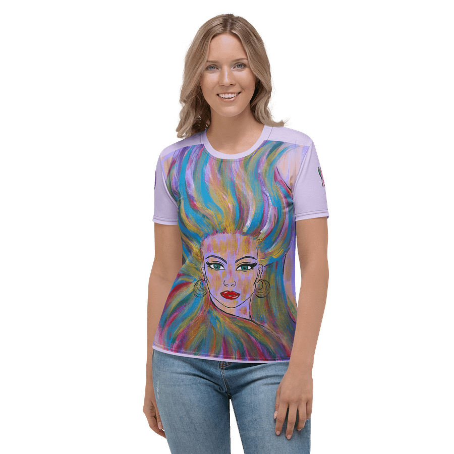 Girl with the colorful hair (art by Dina R.) acrylic painting picture - Womens Crew Neck T-Shirt product image (2)