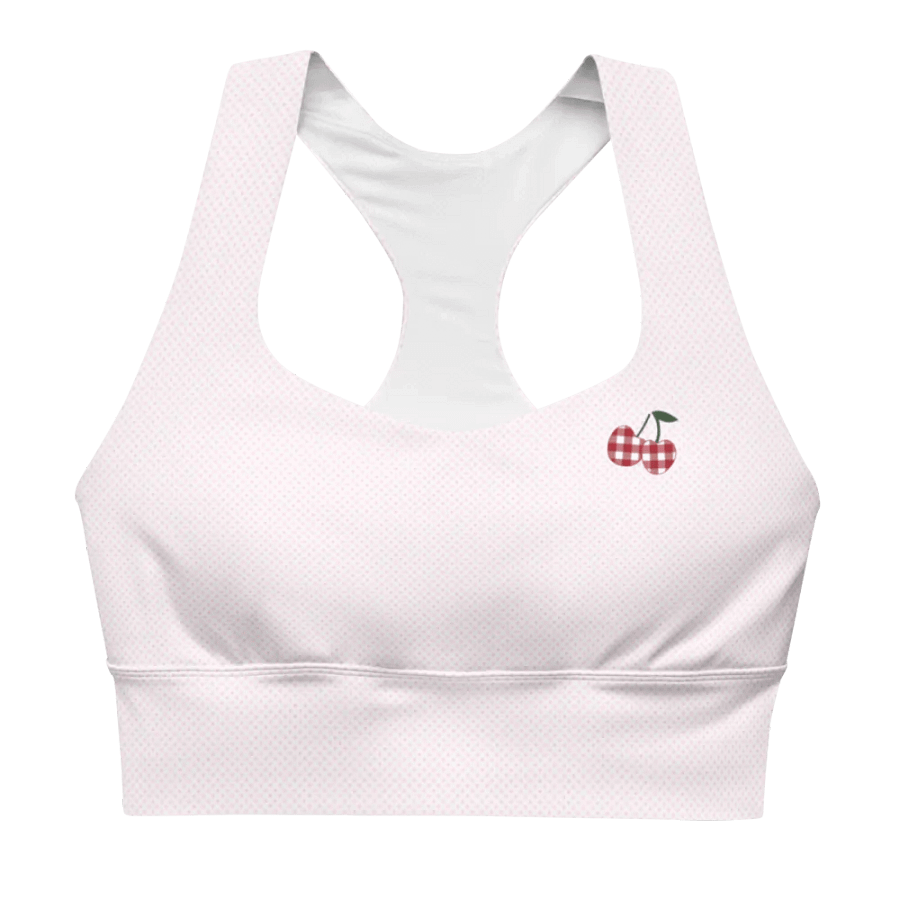 Gingham Cherry Sports Bra With Pink Polka Dots product image (1)