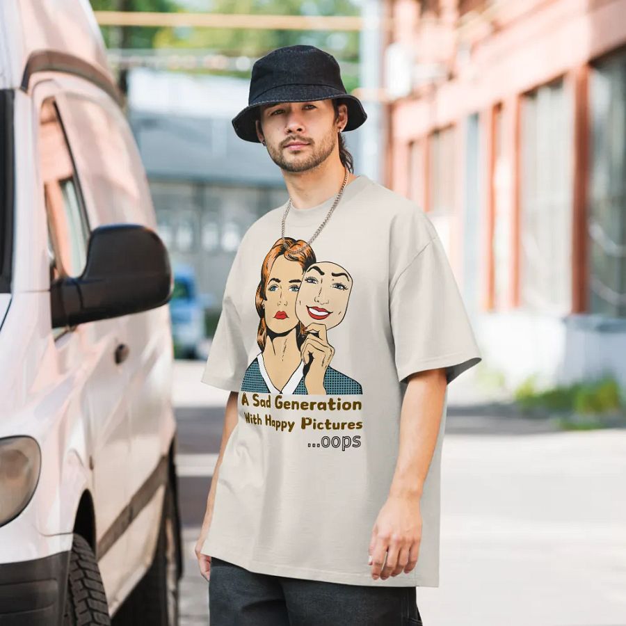 A sad generation with happy pictures oversized faded t-shirt product image (8)