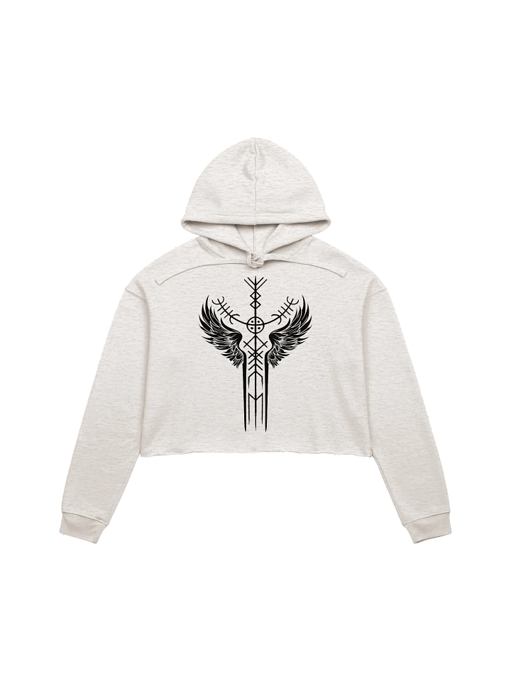 The Valkyrie Stave Fleece Crop Hoodie (black print) product image (2)