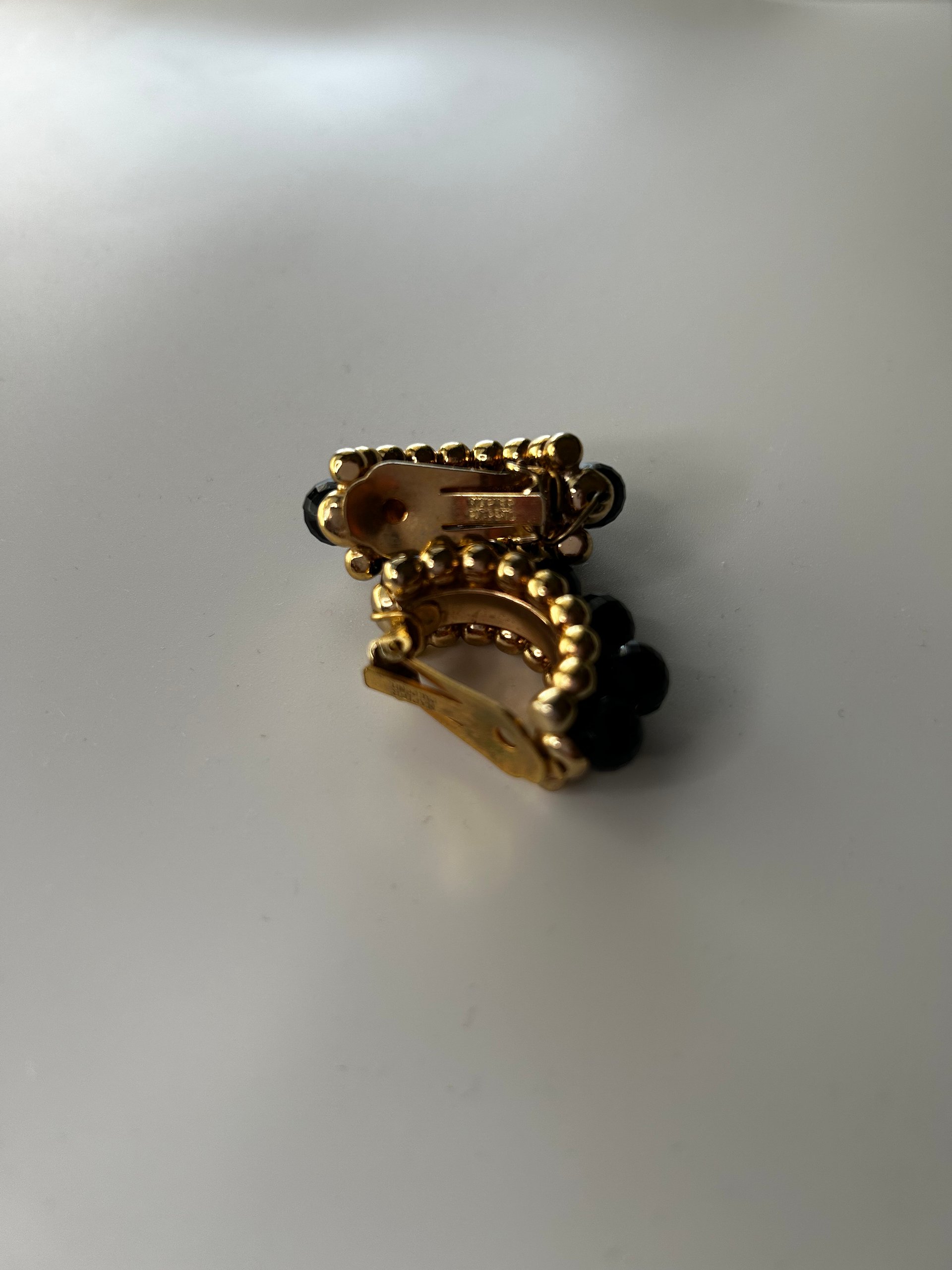 Vintage Napier Gold Tone Black Beads Half Circle Clip On Earrings product image (5)